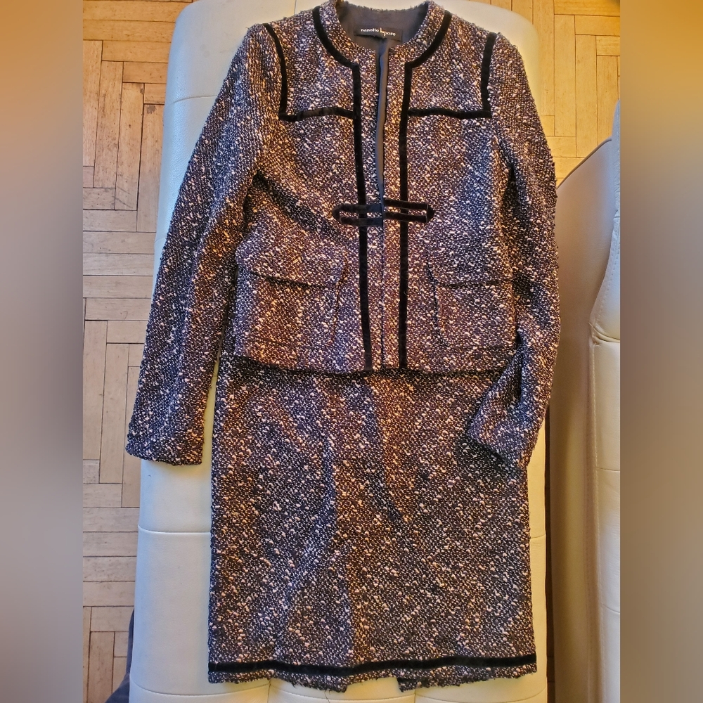 Nanette Lepore beige/black tweed skirt suit (2 pieces) size 2